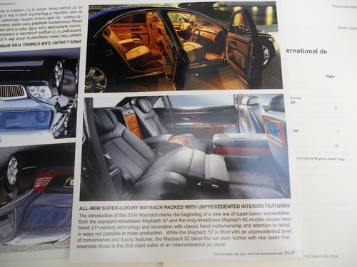 Maybach 57 E 62 Press Release Daimler Chrysler Em Inglês (Usado)