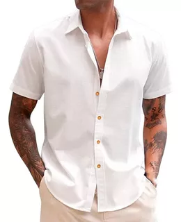 Camisas Casuales De Lino Manga Corta Para Hombre