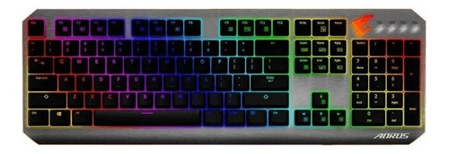 Teclado gamer Gigabyte AORUS K7 QWERTY Cherry MX Red español color gris y negro con luz RGB