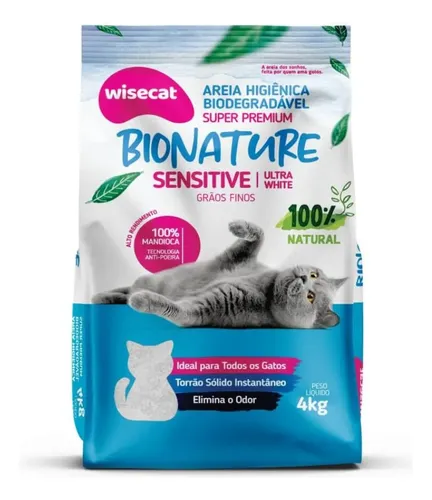 Areia Higiênica Bionature Sensitive Mandioca Fina 4kg