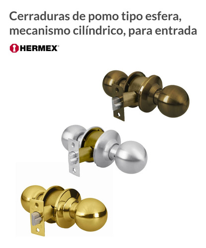Cerradura Pomo, Cromo Mate, Esfera, Para Entrada Hermex 