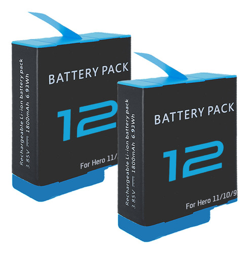 Batería 2 Pzas Compatible Gopro Hero 12 11 10 9 1800mah