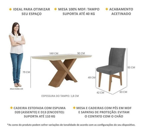 Imagen 4 de 4 de Juego De Comedor Lisboa 6 Puestos Color Café - Gris