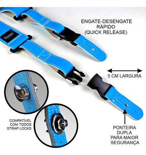 Correia - Alça - Para Guitarra E Violão Qs Neon Cor Água Quick Release