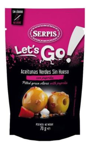 2 Pza Aceitunas Verdes Serpis Let's Go! Sin Hueso Con Paprik