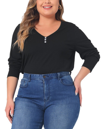 Playera De Talla Grande Blusa Camisetas Casuales Con Botones