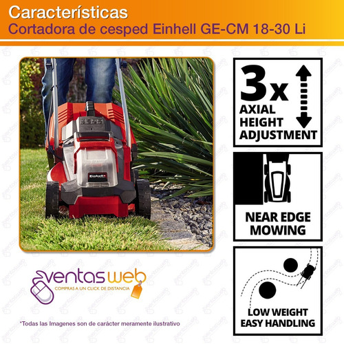 Imagen 5 de 7 de Cortadora De Cesped Inalambrica Sola Einhell 3 Niveles De Corte Hasta 150 M2