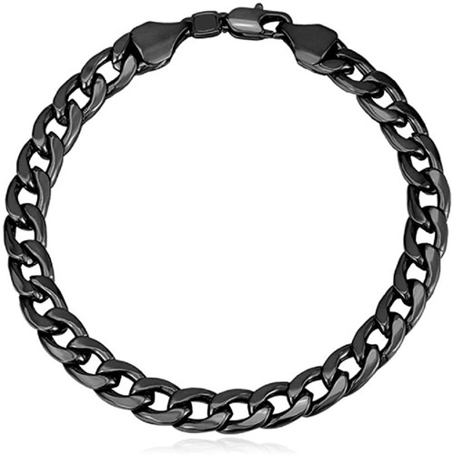 Pulseira Masculina Preta Corrente Bracelete Aço Inox Comprimento 21 cm Cor Preto Diâmetro 21 cm