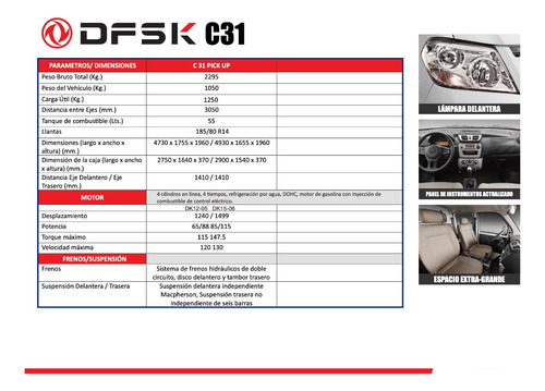 Dfsk C31 1.5cc Pick Up Caja 2.90 Mts