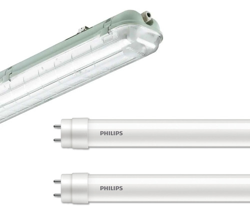 Luminaria Estanca Ip65 + 2 Tubos Led 16w Philips Luz Fría Luz Blanco Frío