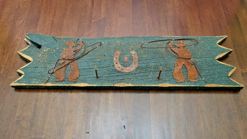 Primitive Vtg Handmade Grungy Wood/metal Cowboy/western Wa