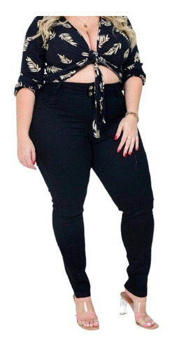 Calça Jeans Feminina Plus Size Skinny Cós Alto C/ Lycra 2021