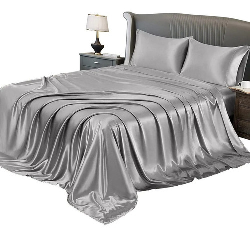Conjunto De Cama Doble Matrimonial 1800 En Satén 4 Piezas