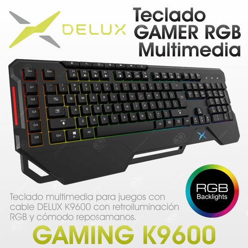 Teclado Gamer Delux K9600 Rgb Programable Macros Multimedia