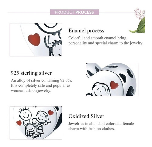 Imagen 4 de 5 de Charm Dije Familia Corazón Fabricado En Plata 925