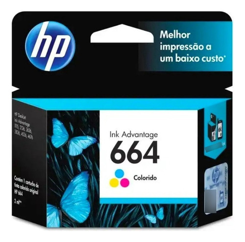 Cartucho HP 664 Colorido(F6V28AB) Para Ink Advantage 1015, 4645, 2645, 1515, 2515, 3515, 3545, 2545