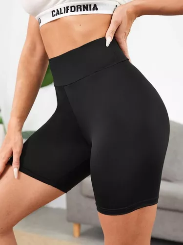 Short Legging Feminino Preto Poliéster Cos Alto