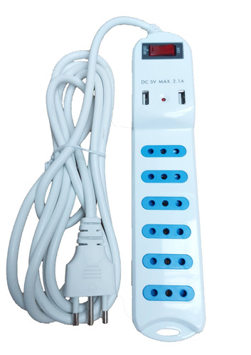 Alargador 3 Mts 6 Puestos 2p+t, 2 Usb 2.1a 2500w Forceman