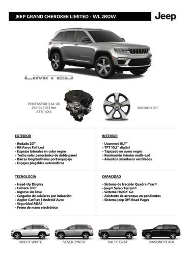 Jeep Grand Cherokee 3.6 Limited 286hp Techo + Llantas 18