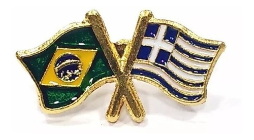 Bótom Pim Broche Bandeira Brasil X Grécia Folheado A Ouro