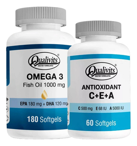 Omega 3 180 Cáps + Antioxidante Vitamina C, E, A Qualivits