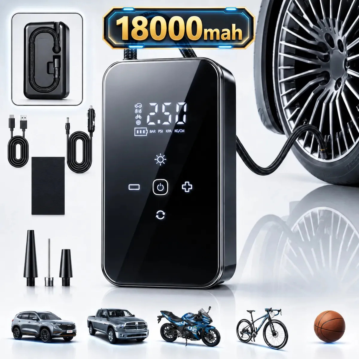Compresor De Aire Portátil Para Llantas Inflador De Llantas Inalámbrico Compresor Aire Portatil Auto Compresor Para Auto Bomba De Aire Carro Para Carro Moto Bici Balón Pantalla Led