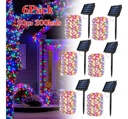 0 Paquete De 6 Luces De Navidad Led Con Energía Solar 6x20m