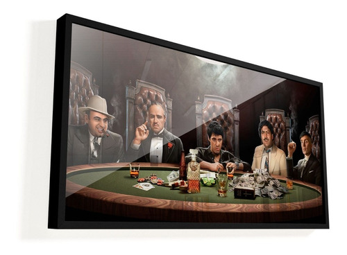 Quadro Mesa De Gangsters 122x61cm | Moldura Preta + Vidro