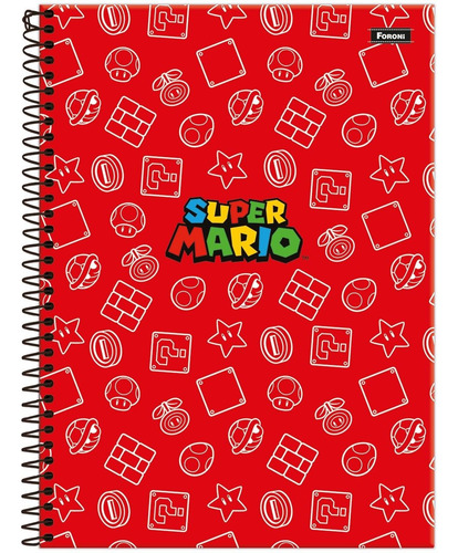 Caderno Super Mario 10 Matérias Uni Espiral Foroni C3