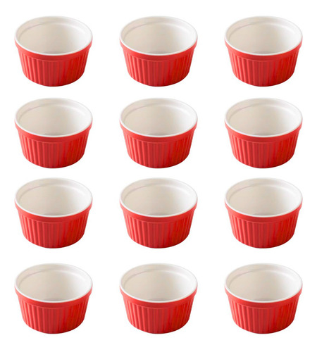 Kit 12x Ramekin Porcelana 40ml Colorido Canelado Porta Patê Cor Vermelho