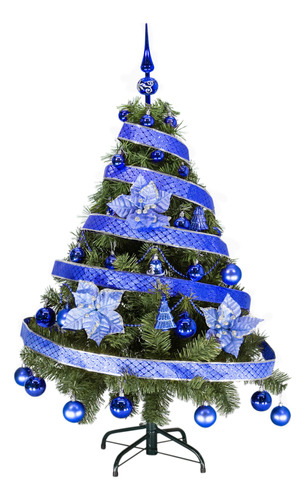Arbol De Navidad Tronador Lujo 1,20mts Pino Decorado Azul
