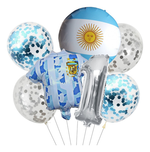 Set Globos Metalizados Argentina Camiseta Figura Cumpleaños