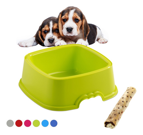 Plato Comedero Mascota Perro Gato Cuadrado Español 1.6l 23cm Color Verde