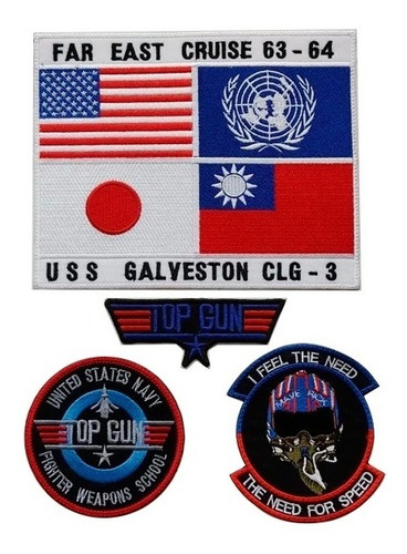 Kit Escudos Top Gun Bandera Usa Uss Galveston Para Chaqueta