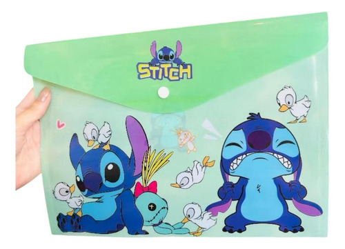 Pasta De Documentos A4 Personalizada Desenho Stitch Multiuso Verde Stitch