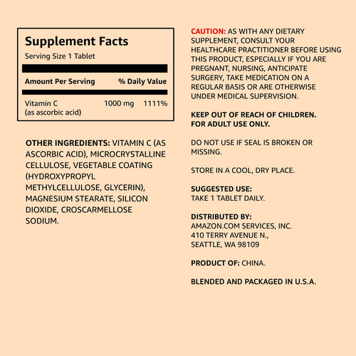 Suplemento Amazon Elements Vitamina C 1000 Mg 300 Comprimido
