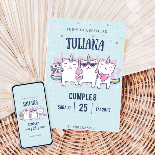 Kit Imprimible Editable Gatito Unicornio, Gaticornio