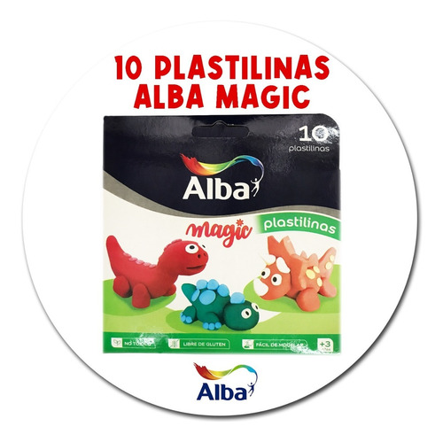 10 Plastilinas Alba Magic En Caja Colores Surtidos No Tóxico
