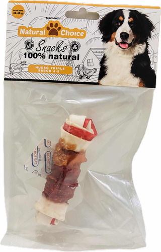 Hueso Masticable Para Mascotas Triple Sabor, Vacuno, Pollo