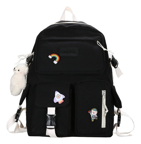 Mochila Impermeable Kawaii Coreano Negra 17 Pulgadas