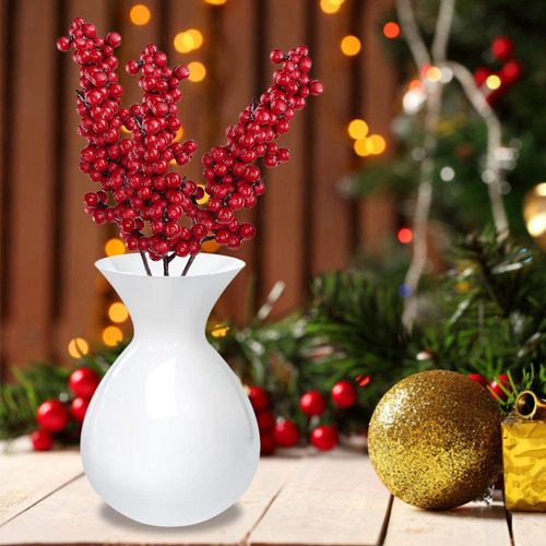 50 Ramas Decorativas De Frutos Rojos Artificiales Con Base R
