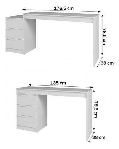 Mesa Escrivaninha 3 Gavetas Branco - Brv