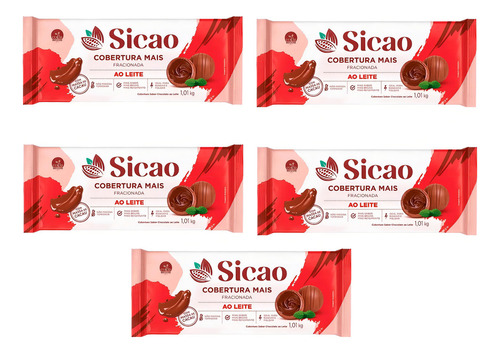 Cobertura Mais Chocolate Ao Leite Sicao Barra 1 Kg- Kit 5un