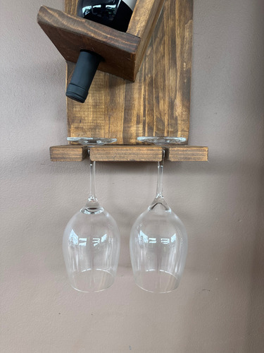 Porta Botella Y Copas Incluidas! Para Papá!! Roble