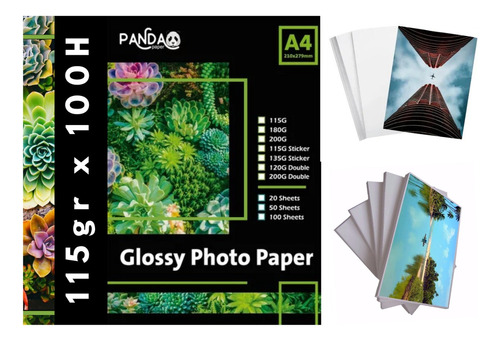 Papel Fotográfico Brillante A4 115gr X 100 Hojas Panda