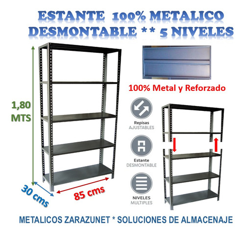 Estante Anaquel Metálico30x85 Economico 5 Nivel