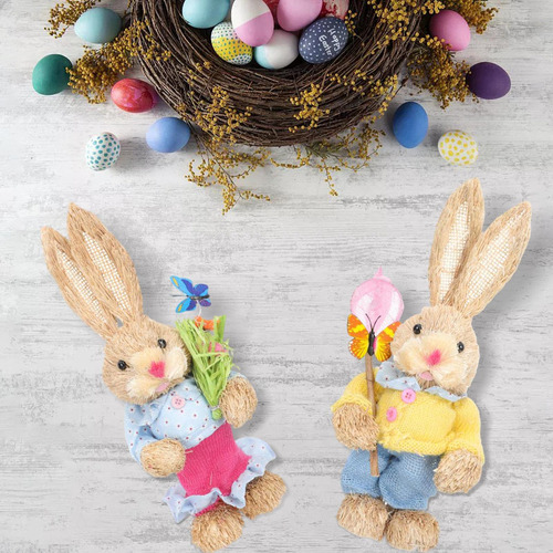 G 2 Uds. Estatuillas De De Pie Animal Paja Pascua Conejo B