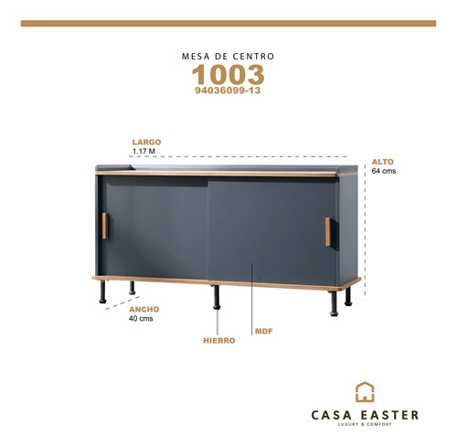 Aparador Estilo Nórdico Puertas Correderas Madera Y Hierro Gris Oscuro