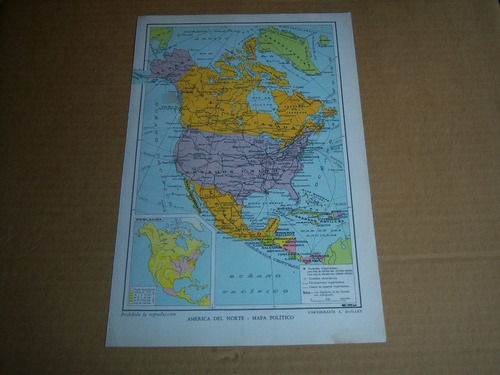 Mapa : América Del Norte : Político . 1960 18,5 Cm X 28 Cm
