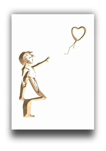 Quadro Entalhado Madeira P - Banksy - Menina Com Balão